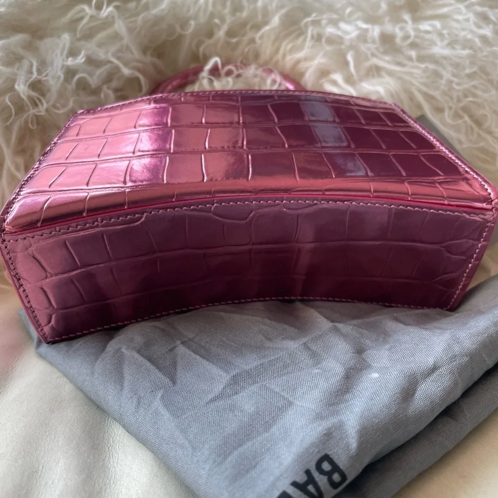 ❌SOLD❌Balenciaga Hourglass Pink Metallic Calfskin Croc Embossed Bag XS BRAND NEW - Picture 4 of 11